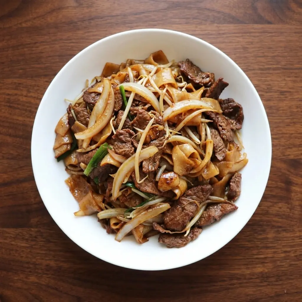 Beef Chow Fun — Cantonese stir-fried rice noodles at Emerald Garden NW Calgary
